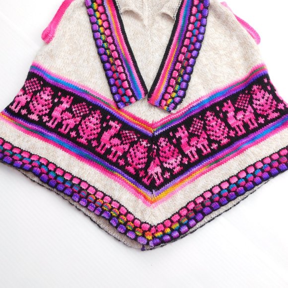 Girls 2T / 3T Multicolour Alpaca Knit Poncho - Picture 3 of 5